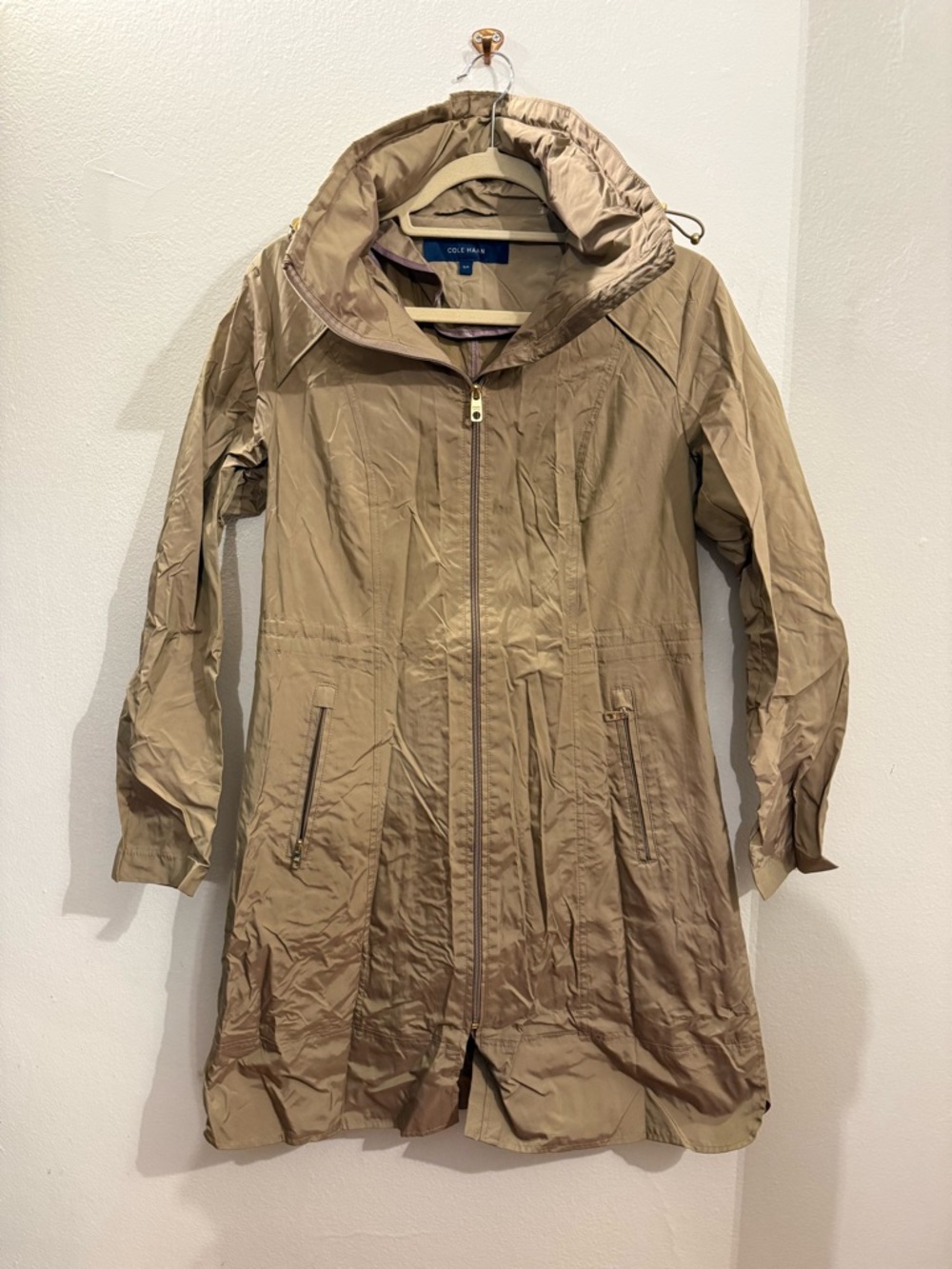 Packable Cole Haan Lightweight Hooded rain Coat - Tan